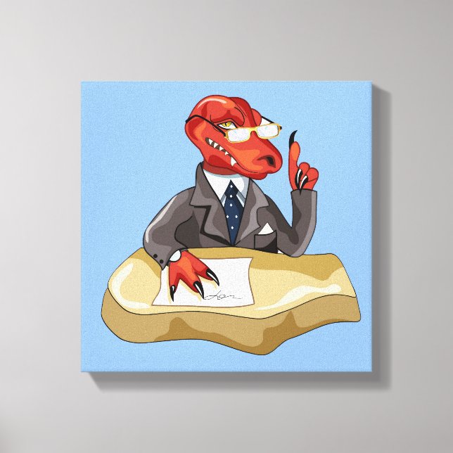 Tyrannosaurus Rex Boss Sitting At A Desk. 2 Canvas Print (Front)