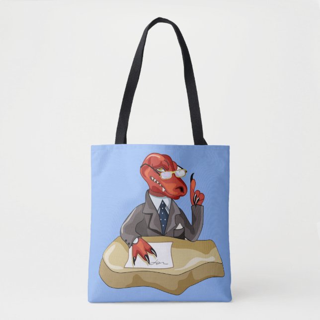 Tyrannosaurus Rex Boss Sitting At A Desk. 2 Tote Bag (Front)