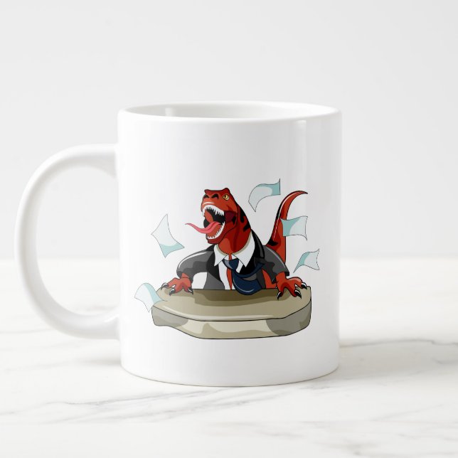 Tyrannosaurus Rex Boss Sitting At A Desk. Large Coffee Mug (Left)