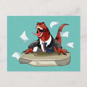 Tyrannosaurus Rex Boss Sitting At A Desk. Postcard