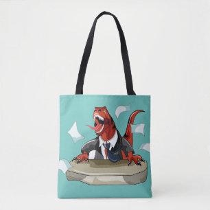 Tyrannosaurus Rex Boss Sitting At A Desk. Tote Bag