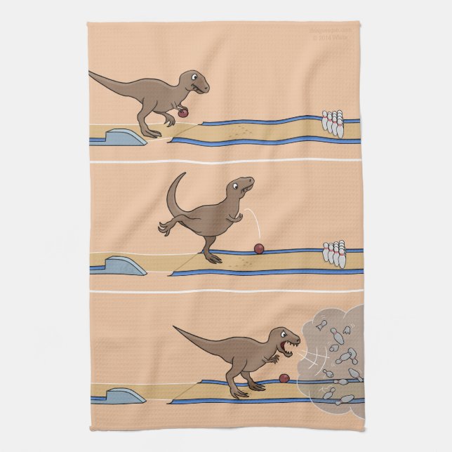 Tyrannosaurus Rex Bowling Kitchen Towel (Vertical)