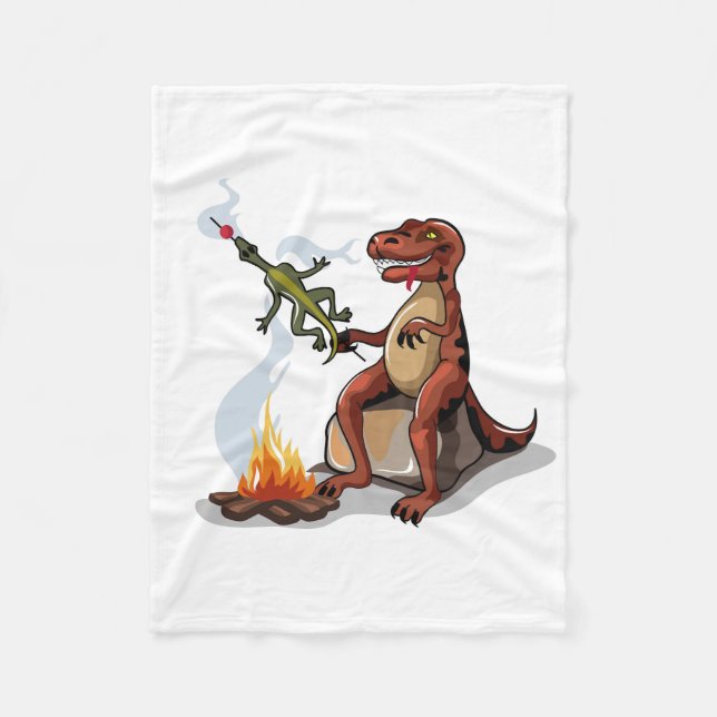 Tyrannosaurus Rex Cooking Food Over A Campfire. Fleece Blanket (Front)