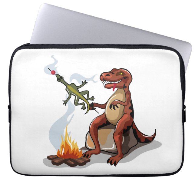 Tyrannosaurus Rex Cooking Food Over A Campfire. Laptop Sleeve (Front)
