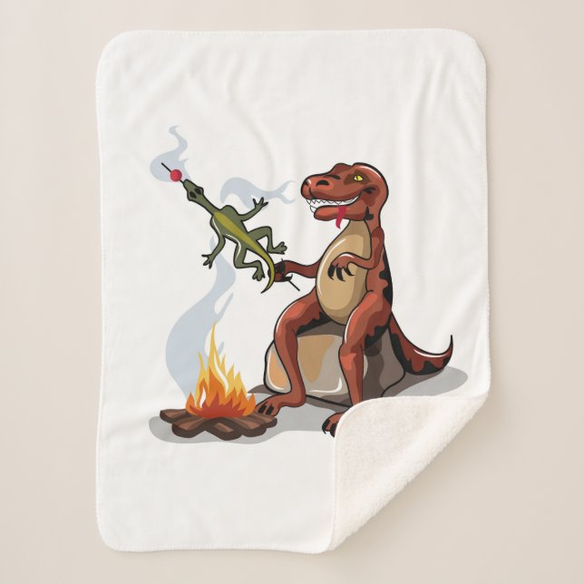 Tyrannosaurus Rex Cooking Food Over A Campfire. Sherpa Blanket (Front)
