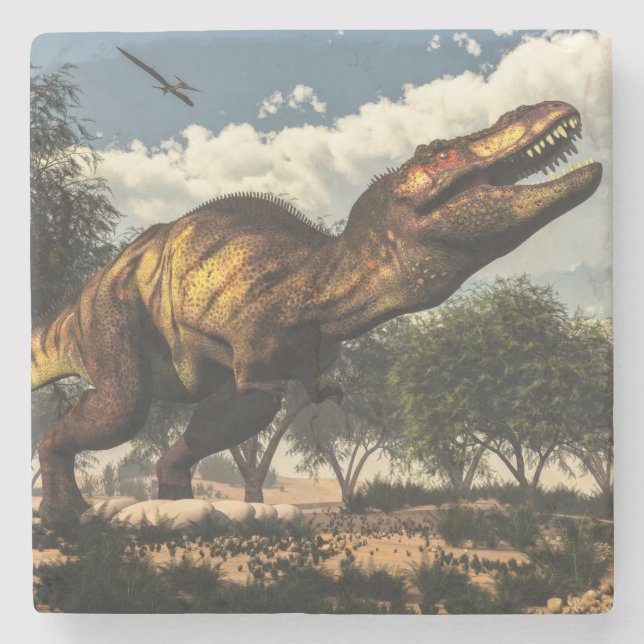 Tyrannosaurus rex dinosaur and its eggs stone coaster (Front)