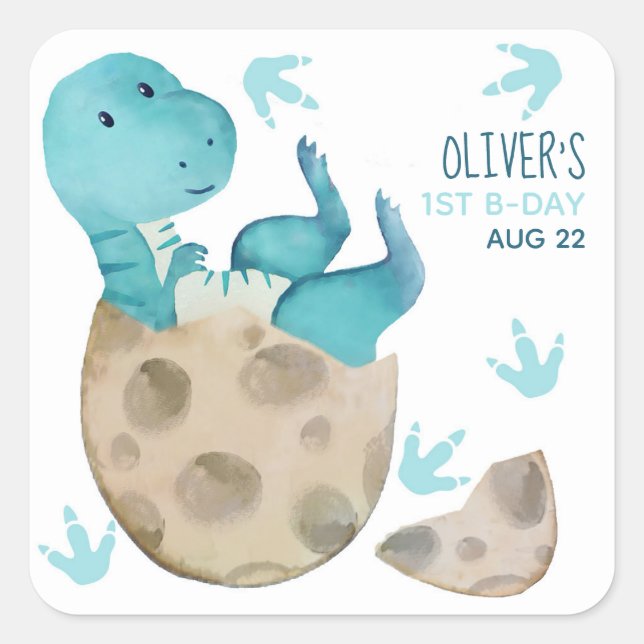 Tyrannosaurus Rex Dinosaur Boy 1st Birthday Party  Square Sticker (Front)