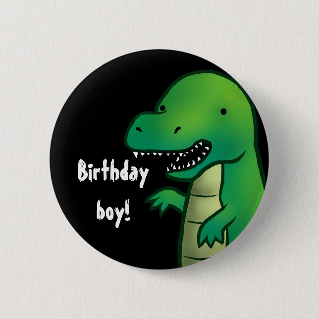Tyrannosaurus Rex Dinosaur cartoon birthday badge (Front)