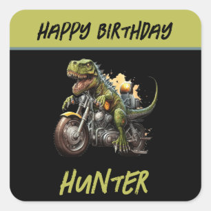 Tyrannosaurus Rex Dinosaur Motorcycle Birthday Square Sticker