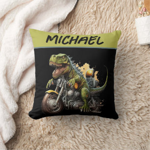 Tyrannosaurus Rex Dinosaur Riding a Motorcycle Cushion