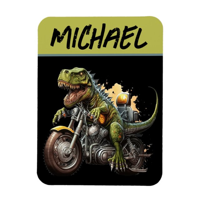 Tyrannosaurus Rex Dinosaur Riding a Motorcycle Magnet (Vertical)