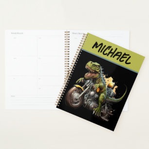 Tyrannosaurus Rex Dinosaur Riding a Motorcycle Planner