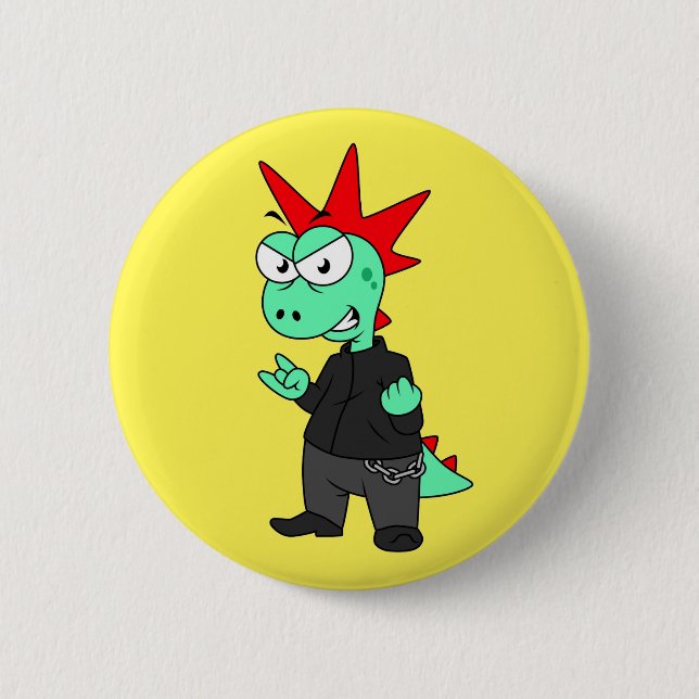 Tyrannosaurus Rex Dressed As A Punk. 6 Cm Round Badge (Front)