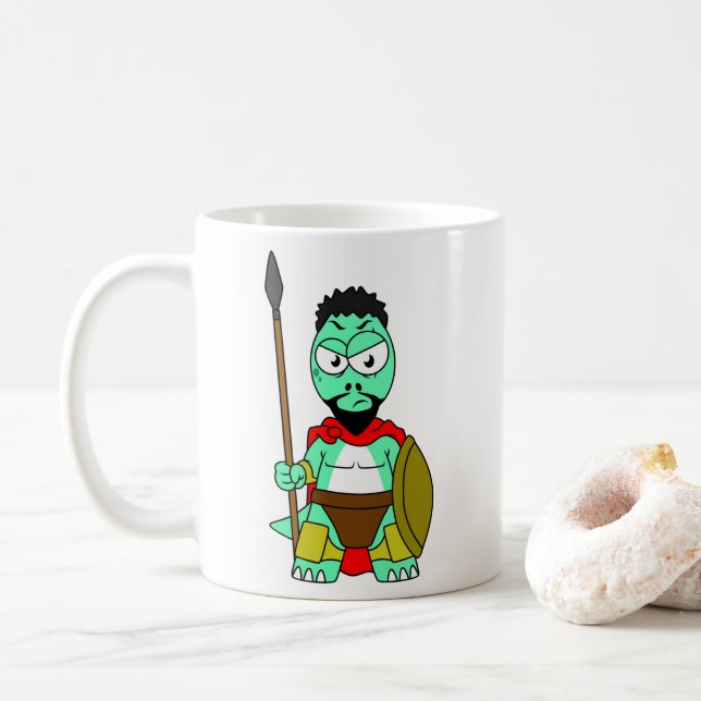 Tyrannosaurus Rex Dressed As Leonidas. Coffee Mug (With Donut)