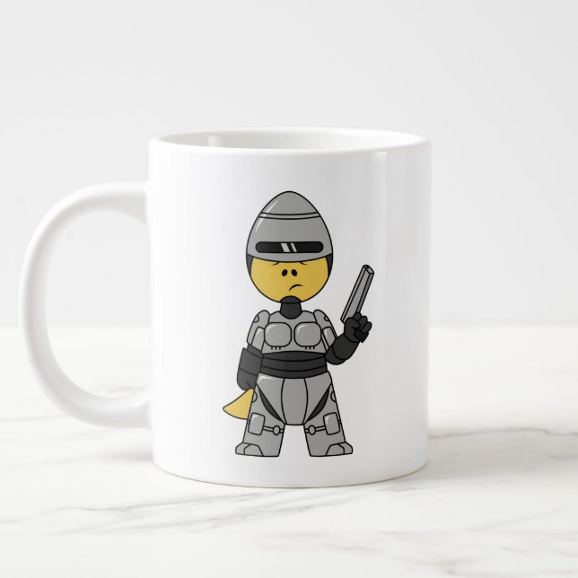 Tyrannosaurus Rex Dressed As Robocop. Large Coffee Mug (Left)
