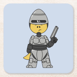 Tyrannosaurus Rex Dressed As Robocop. Square Paper Coaster