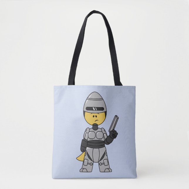 Tyrannosaurus Rex Dressed As Robocop. Tote Bag (Front)