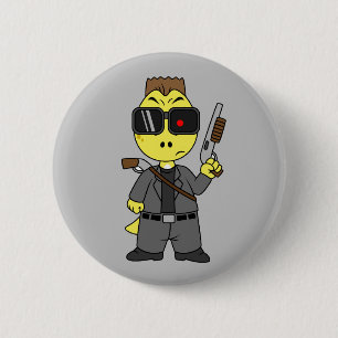 Tyrannosaurus Rex Dressed As The Terminator. 6 Cm Round Badge
