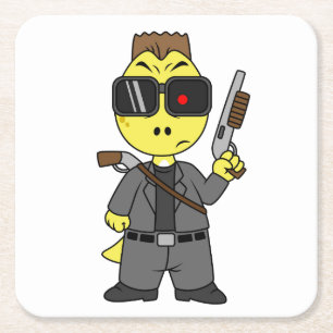 Tyrannosaurus Rex Dressed As The Terminator. Square Paper Coaster