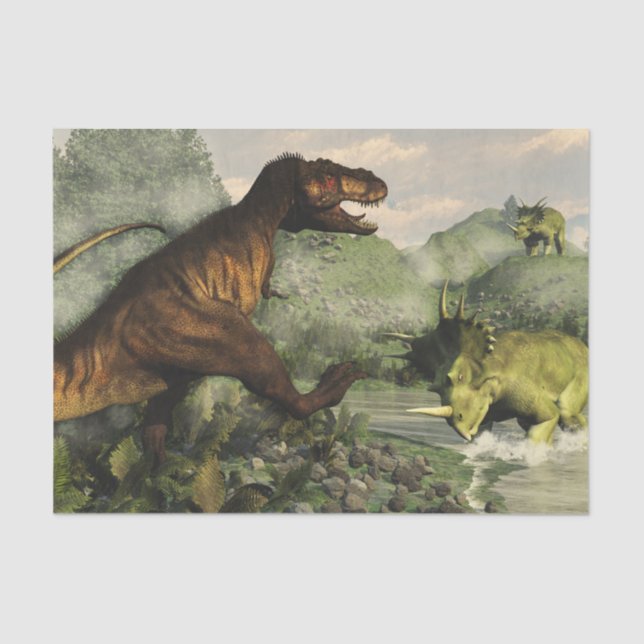 Tyrannosaurus rex fighting against styracosaurus tissue paper (Front)