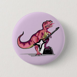 Tyrannosaurus Rex Playing The Guitar. 6 Cm Round Badge