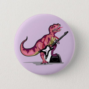 Tyrannosaurus Rex Playing The Guitar. 6 Cm Round Badge