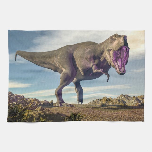 Tyrannosaurus rex raoring tea towel (Horizontal)