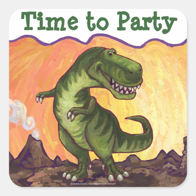 Tyrannosaurus Rex Time to Party Square Sticker (Front)