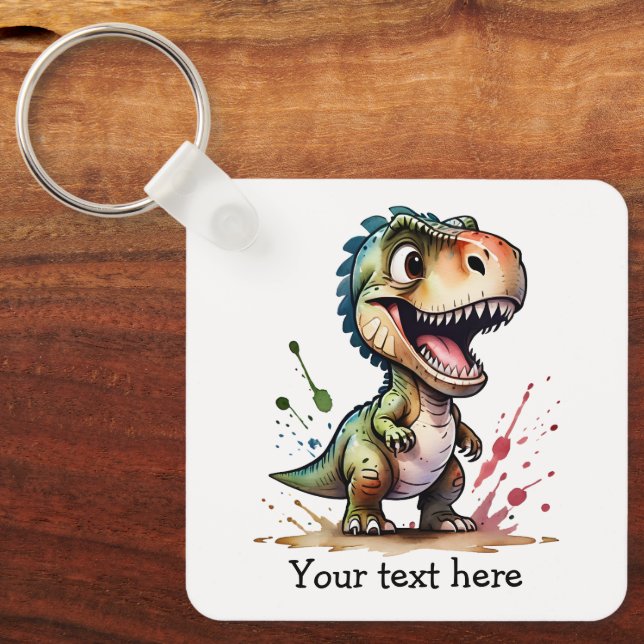 Tyrannosaurus Rex Watercolor Splash Personalised Key Ring (Front)