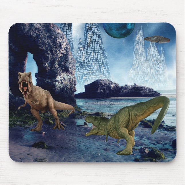 Tyrannosaurus T-Rex Dinosaur Battle Alien Planet Mouse Mat (Front)
