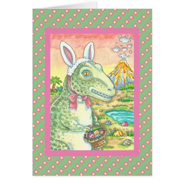 TYRANNOSAURUS T REX EASTER BUNNY GREETING CARD Ver (Front)