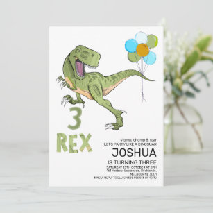 Tyrannosaurus Three Rex Dino 3rd Birthday Invitation
