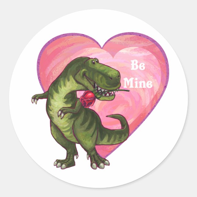 Tyrannosaurus Valentine's Day Classic Round Sticker (Front)