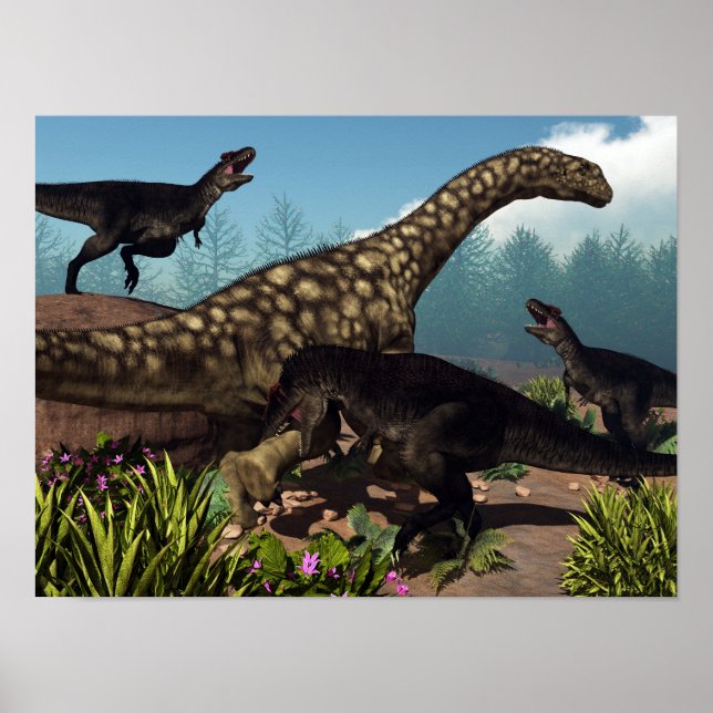Tyrannotitan attacking an argentinosaurus dinosaur poster (Front)