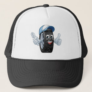 Tyre Cartoon Car Mechanic Service Mascot Trucker Hat