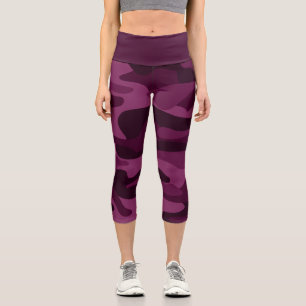 Tyrian Purple Monocolor Camo Capri Leggings
