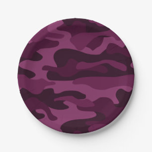 Tyrian Purple Monocolor Camo Paper Plate