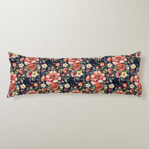 Tyrolean Flower Bouquets on Navy Body Pillow