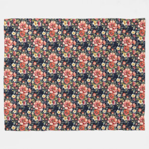 Tyrolean Flower Bouquets on Navy Fleece Blanket