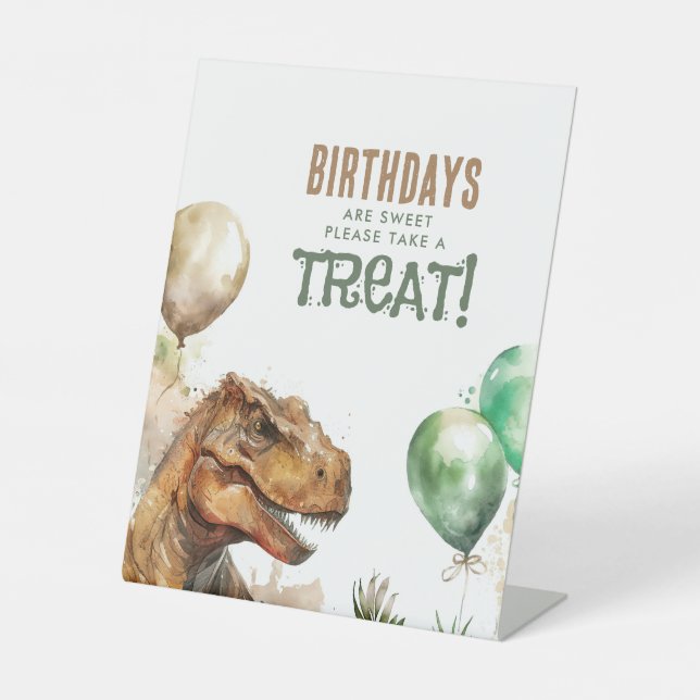 Tyronasaurus Rex Dinosaur Birthday Sweet Treat Pedestal Sign (Front)