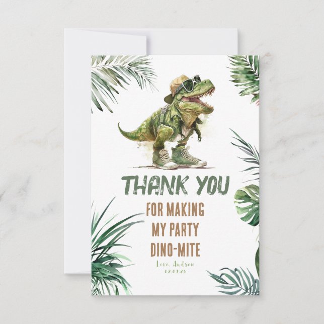 Tyronasaurus Rex Dinosaur Birthday Thank You Photo Card (Front)
