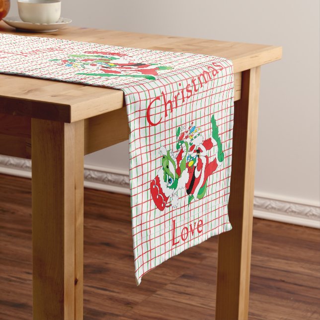 TySantaSaurus Christmas Personalize 14 x 72 Short Table Runner (In Situ)