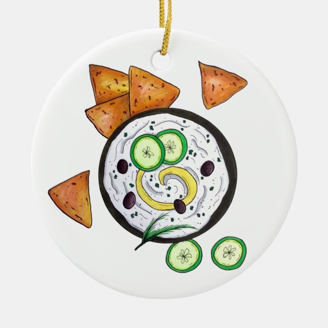 Tzatziki Greek Meze Dip Mediterranean Food Greece Ceramic Tree Decoration (Front)