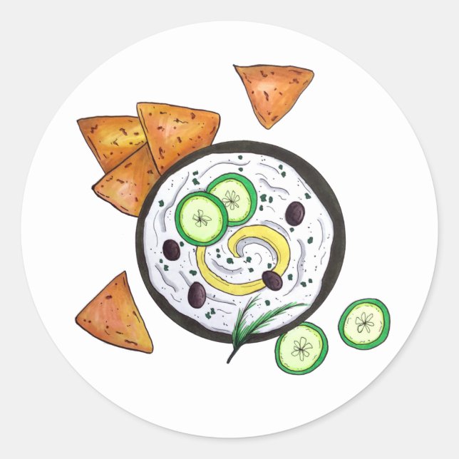 Tzatziki Greek Meze Dip Mediterranean Food Greece Classic Round Sticker (Front)