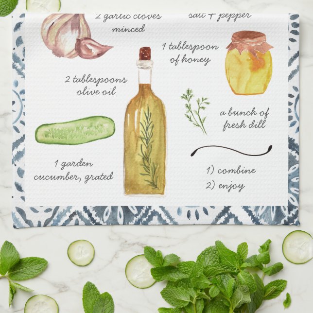 Tzatziki Watercolor Recipe Heirloom Tea Towels (Folded)