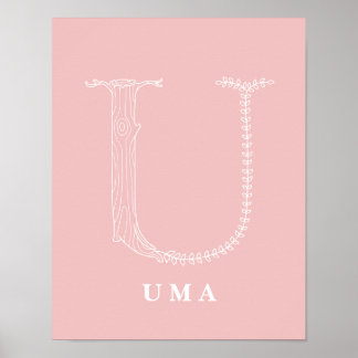 U Botanical Floral Monogram Custom Nursery Poster