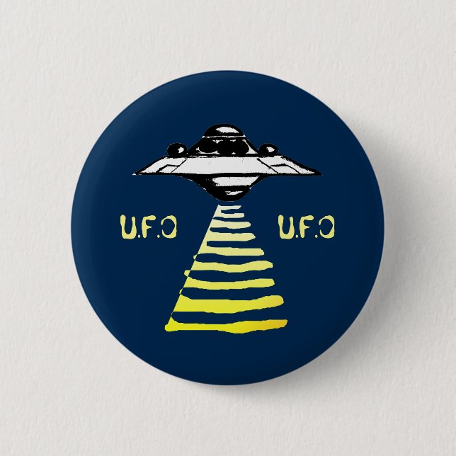 U.F.O White & Yellow -On Blue 6 Cm Round Badge (Front)