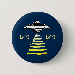 U.F.O White & Yellow -On Blue 6 Cm Round Badge