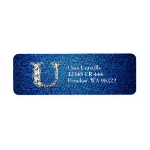 U Faux Diamond on Denim Return Address Label