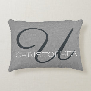 U Initial Personalised Name Black White Grey Decorative Cushion